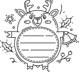 Christmas reindeer cheerful animal kids memo note frame. Kids diary vector memo note, schedule template. Children planner To Do list frame or checklist with deer cute character holding Christmas bells