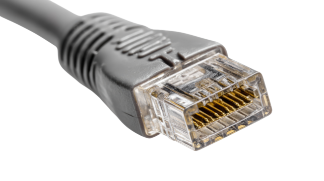 gray ethernet cable closeup on white background