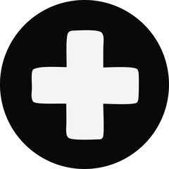 Obraz premium Simple white plus sign inside black circle icon for medical health care emergency aid and positive symbols