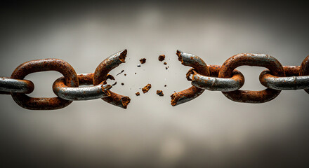 Obraz premium Rusted chain breaking apart symbolizing overcoming mental obstacles