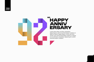 Number 92 logo icon design, 92nd birthday logo number, anniversary 92