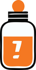 A distinctive orange liquid fills a small bottle with a dropper cap featuring a prominent white number 7 and a droplet on top ideal for science or liquid-based concepts.