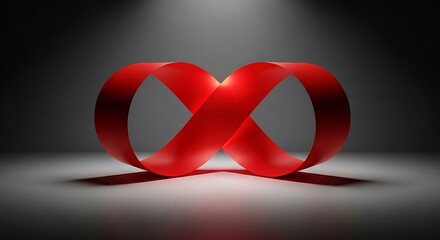 Red infinity symbol on a gray surface with dramatic lighting.