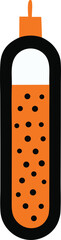 Bubbles in orange liquid inside a capsule or lightbulb shape with a black outline and orange top