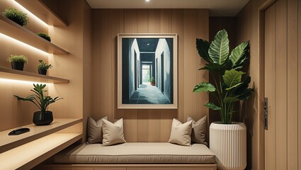 a modern interior design with a focus on natural elements and minimalist aesthetics.