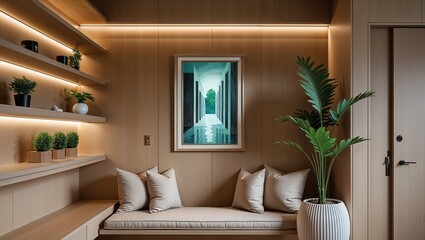a modern interior design with a focus on natural elements and minimalist aesthetics.