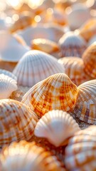Close-up seashells on sand