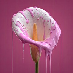 Pink paint drips from a white calla lily (1)