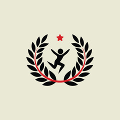 Obraz premium Logo featuring a person joyfully jumping, symbolizing celebration and achievement for the company.