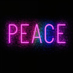 Vibrant Neon Peace Sign: Colorful and Glowing Typography Art on Black Background