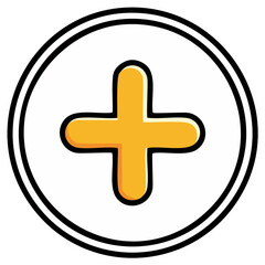 Obraz premium Cartoon illustration depicting a yellow plus sign with an outline inside a double circle.