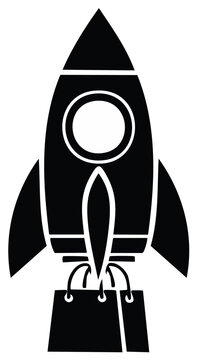 Rocket ship launching from shopping bag creative concept silhouette