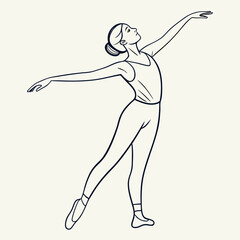 Elegant line art illustration of a graceful ballerina in a dynamic pose showcasing her artistic expression and the beauty of ballet dance