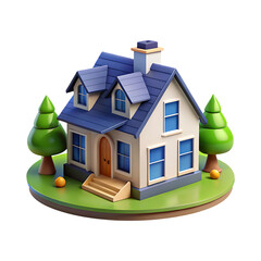 Charming 3d rendered house with trees and landscaping for digital projects transparent background