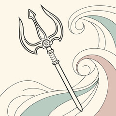 Stylized trident weapon with flowing abstract waves in pastel colors symbolizing power and the sea perfect for mythological or fantasy themes