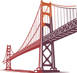 Illustration of the Golden Gate Bridge, showcasing its iconic towers and suspension cables against a clear sky.
