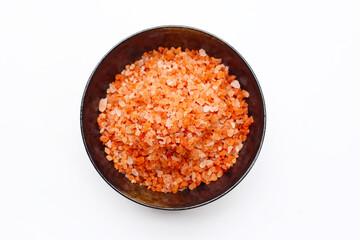 Pink Himalayan salt, Natural pink salt grains used for cooking.