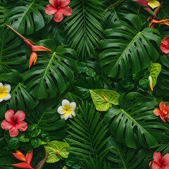 Tropical Decorative Frame with Palm and Monstera Leaves