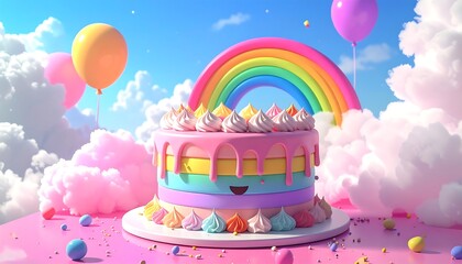 Colorful cake on a cloud