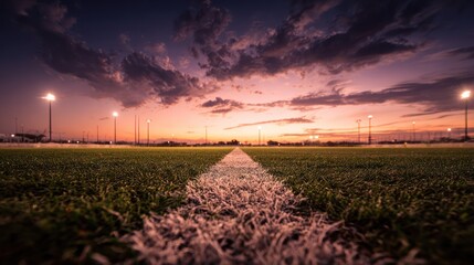 Sunset over empty sports field