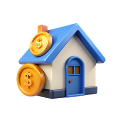 3d rendering of a house with golden coins symbolizing real estate investment and wealth transparent background