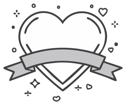 Doodle style heart with blank ribbon banner for custom text and festive accents