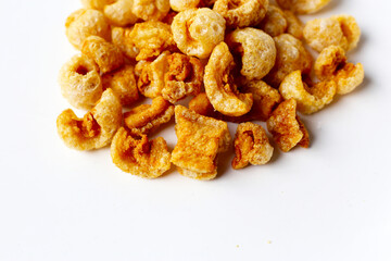 Crispy pork cracklings, a crunchy savory snack.