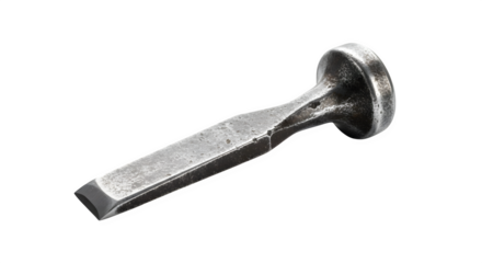 Closeup of a cold chisel isolated on transparent background, a tool used for cutting or shaping metal, stone, or wood with a hammer or mallet
