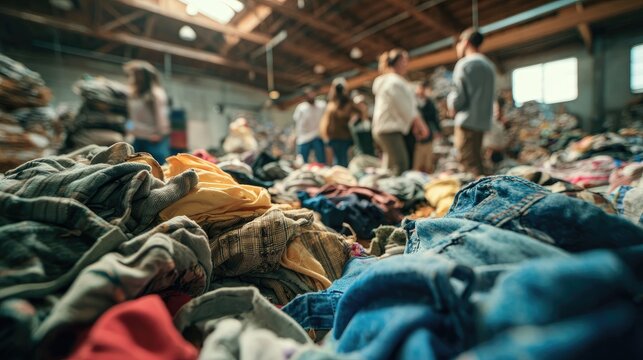 Charity Work: Volunteers Organizing Clothing Donations - Powered by Adobe