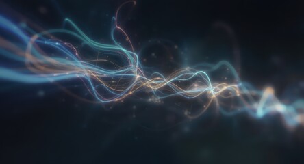 Abstract design featuring flowing, luminous lines in a dark background, creating a dynamic and ethereal effect.