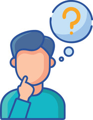 A thoughtful man gazes at a prominent question mark, reflecting on an unknown query.