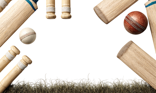 Sports Cricket Decorative Border with Gear and Accessories