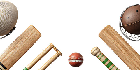 Sports Cricket Decorative Border with Gear and Accessories