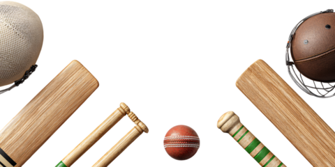 Sports Cricket Decorative Border with Gear and Accessories