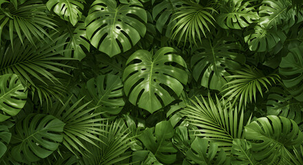 Tropical Decorative Frame with Palm and Monstera Leaves