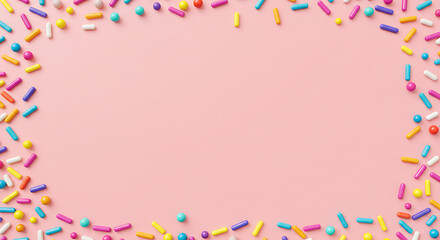 Trendy pattern of colorful sprinkles on pink background, abstract design for banner, poster, flyer, card, postcard, cover, brochure.