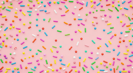 Trendy pattern of colorful sprinkles on pink background, abstract design for banner, poster, flyer, card, postcard, cover, brochure.