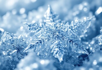 A close-up view of intricate ice crystals, showcasing their delicate and complex structure.