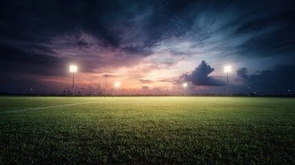 Empty football field at dusk
