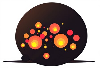 A vibrant graphic design features concentric circles in warm colors, arranged within a large dark circle, creating a dynamic and visually appealing composition.