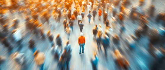 Lone worker among protesters.