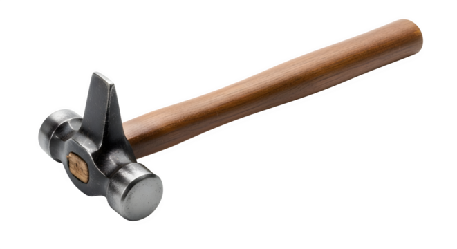 A metal hammer with a wooden handle isolated on transparent background, a versatile tool for construction, repair, and various tasks, showcasing its durability