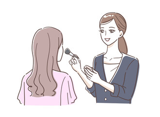 女性にメイクをする美容部員のイラスト素材