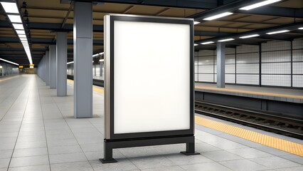 Blank Advertising Display Mockup at Subway Station Customizable Billboard for Branding or Promotion - Vertical Orientation