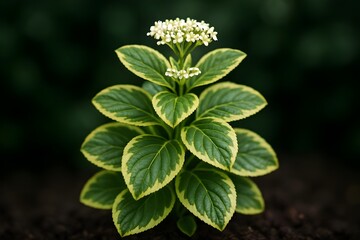 Fototapeta premium Variegated Plant with Green and Yellow Leaves in a Garden