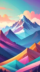 Colorful stylized mountain range at sunset