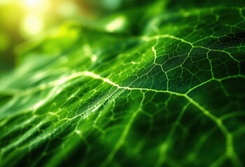 A close-up view of a leaf's intricate network of veins, showcasing vibrant green hues and delicate textures.