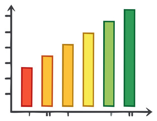 Colorful cartoon bar graph showing growth or increase concept with various color bars demonstrating statistical trend analysis