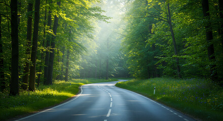 Fototapeta premium Beautiful green summer forest, spring nature background and scenic landscape backdrop.