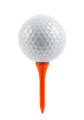 Golf Ball on Orange Tee, isolated on white or transparent background. PNG